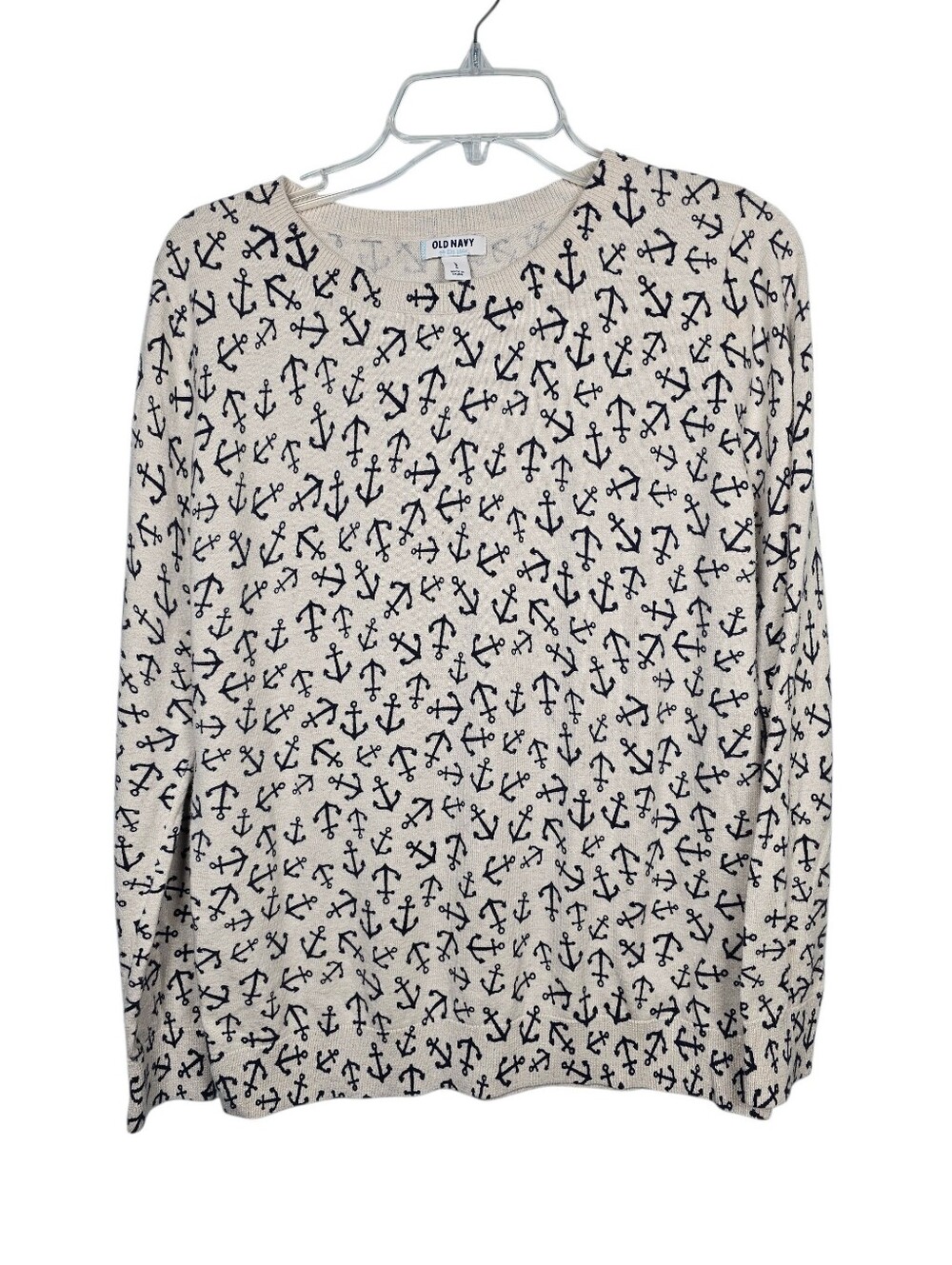 Old Navy Nautical Coastal Preppy Anchor Print Pullover Sweater Women's Size L
